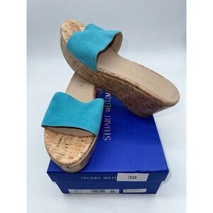 Stuart Weitzman Summer Wedge Slide Women's 10 Capri Leather Heel $375 MSRP